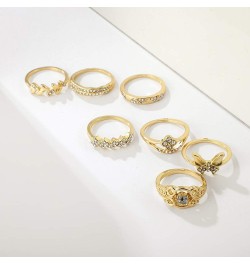 7 PCS Vintage Gold Butterfly Ring Set Rhinestone Crystal Rings Set Leaf Rings Set Joint Knuckle Ring Set Finger Rings Stackab...