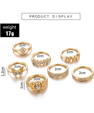 7 PCS Vintage Gold Butterfly Ring Set Rhinestone Crystal Rings Set Leaf Rings Set Joint Knuckle Ring Set Finger Rings Stackab...