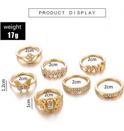 7 PCS Vintage Gold Butterfly Ring Set Rhinestone Crystal Rings Set Leaf Rings Set Joint Knuckle Ring Set Finger Rings Stackab...