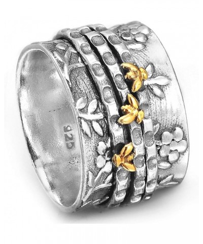 Bee Spinner ring for Women 925 Sterling Silver and Brass Flower Fidget Rings Band $26.21 Rings