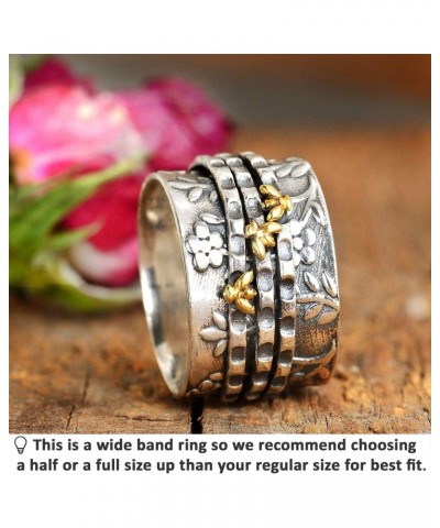 Bee Spinner ring for Women 925 Sterling Silver and Brass Flower Fidget Rings Band $26.21 Rings