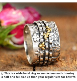 Bee Spinner ring for Women 925 Sterling Silver and Brass Flower Fidget Rings Band $26.21 Rings