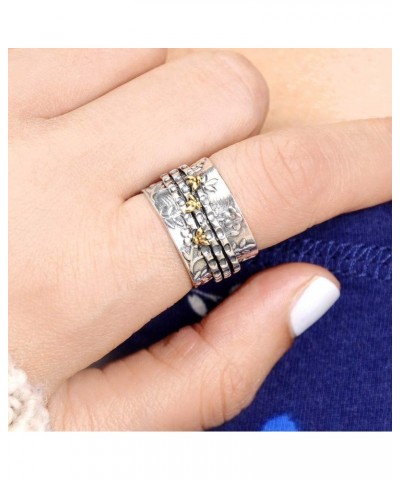 Bee Spinner ring for Women 925 Sterling Silver and Brass Flower Fidget Rings Band $26.21 Rings