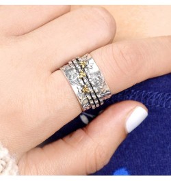 Bee Spinner ring for Women 925 Sterling Silver and Brass Flower Fidget Rings Band $26.21 Rings