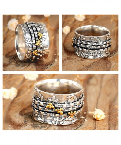 Bee Spinner ring for Women 925 Sterling Silver and Brass Flower Fidget Rings Band $26.21 Rings