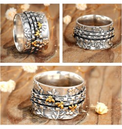 Bee Spinner ring for Women 925 Sterling Silver and Brass Flower Fidget Rings Band $26.21 Rings