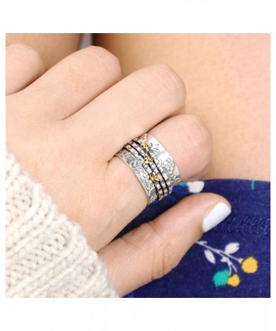 Bee Spinner ring for Women 925 Sterling Silver and Brass Flower Fidget Rings Band $26.21 Rings