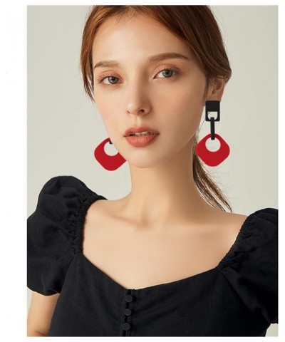 Fashion Retro Simple Acrylic Splicing Rectangle Hollow Earrings for Women Exaggerated Statement Dangle Drop Earrings Y RED EA...