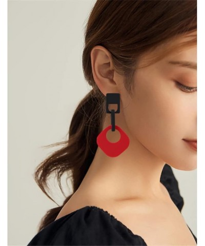 Fashion Retro Simple Acrylic Splicing Rectangle Hollow Earrings for Women Exaggerated Statement Dangle Drop Earrings Y RED EA...