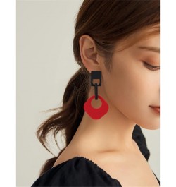 Fashion Retro Simple Acrylic Splicing Rectangle Hollow Earrings for Women Exaggerated Statement Dangle Drop Earrings Y RED EA...