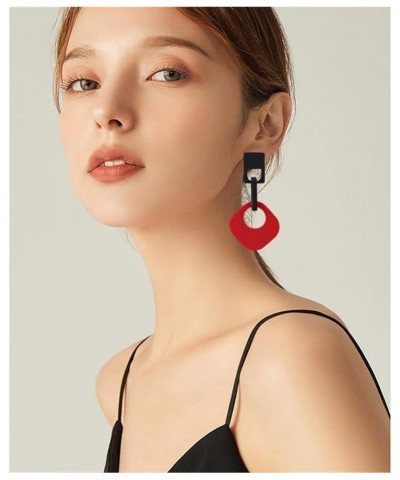 Fashion Retro Simple Acrylic Splicing Rectangle Hollow Earrings for Women Exaggerated Statement Dangle Drop Earrings Y RED EA...