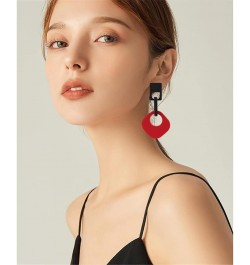 Fashion Retro Simple Acrylic Splicing Rectangle Hollow Earrings for Women Exaggerated Statement Dangle Drop Earrings Y RED EA...