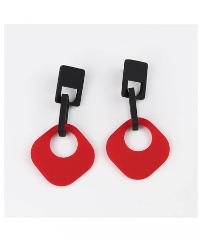 Fashion Retro Simple Acrylic Splicing Rectangle Hollow Earrings for Women Exaggerated Statement Dangle Drop Earrings Y RED EA...