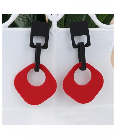 Fashion Retro Simple Acrylic Splicing Rectangle Hollow Earrings for Women Exaggerated Statement Dangle Drop Earrings Y RED EA...