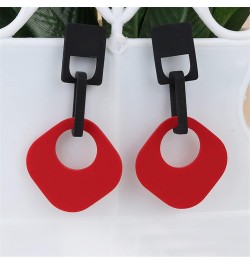 Fashion Retro Simple Acrylic Splicing Rectangle Hollow Earrings for Women Exaggerated Statement Dangle Drop Earrings Y RED EA...