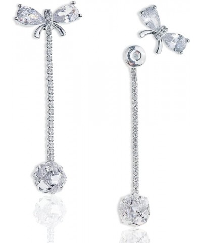 Small Rhinestone Bow Earrings Stud for Women - Sparkly Cubic Zirconia Chain Crystal Ball Drop Dangle Jewelry Gift Silver $7.9...