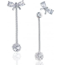 Small Rhinestone Bow Earrings Stud for Women - Sparkly Cubic Zirconia Chain Crystal Ball Drop Dangle Jewelry Gift Silver $7.9...