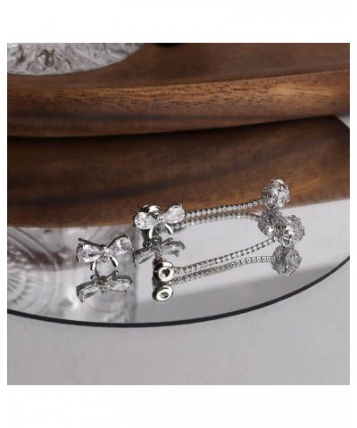 Small Rhinestone Bow Earrings Stud for Women - Sparkly Cubic Zirconia Chain Crystal Ball Drop Dangle Jewelry Gift Silver $7.9...