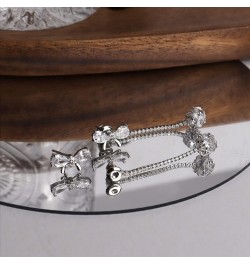 Small Rhinestone Bow Earrings Stud for Women - Sparkly Cubic Zirconia Chain Crystal Ball Drop Dangle Jewelry Gift Silver $7.9...