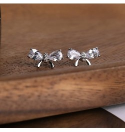 Small Rhinestone Bow Earrings Stud for Women - Sparkly Cubic Zirconia Chain Crystal Ball Drop Dangle Jewelry Gift Silver $7.9...