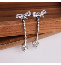 Small Rhinestone Bow Earrings Stud for Women - Sparkly Cubic Zirconia Chain Crystal Ball Drop Dangle Jewelry Gift Silver $7.9...