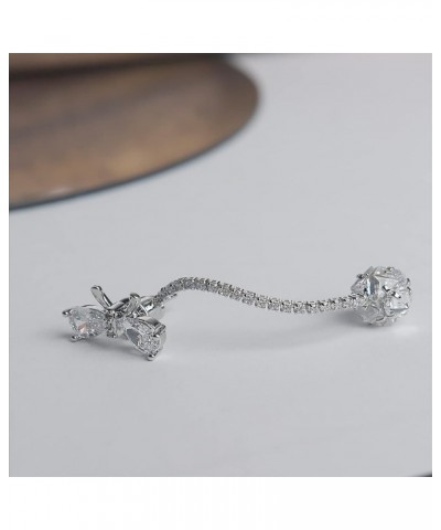 Small Rhinestone Bow Earrings Stud for Women - Sparkly Cubic Zirconia Chain Crystal Ball Drop Dangle Jewelry Gift Silver $7.9...