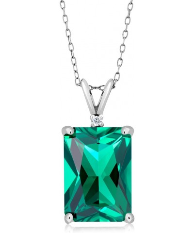 925 Silver Green Nano Emerald and White Diamond Pendant Necklace For Women (6.52 Cttw, Gemstone May Birthstone, Emerald Cut 1...