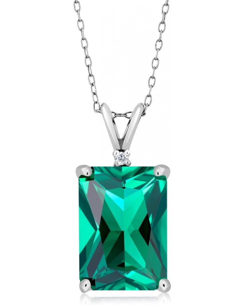 925 Silver Green Nano Emerald and White Diamond Pendant Necklace For Women (6.52 Cttw, Gemstone May Birthstone, Emerald Cut 1...