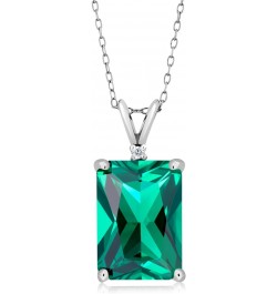 925 Silver Green Nano Emerald and White Diamond Pendant Necklace For Women (6.52 Cttw, Gemstone May Birthstone, Emerald Cut 1...