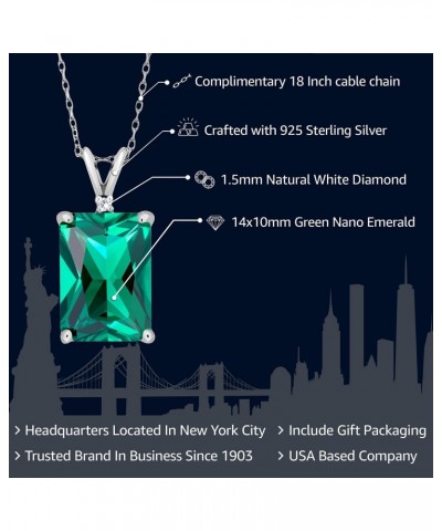 925 Silver Green Nano Emerald and White Diamond Pendant Necklace For Women (6.52 Cttw, Gemstone May Birthstone, Emerald Cut 1...