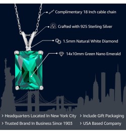 925 Silver Green Nano Emerald and White Diamond Pendant Necklace For Women (6.52 Cttw, Gemstone May Birthstone, Emerald Cut 1...