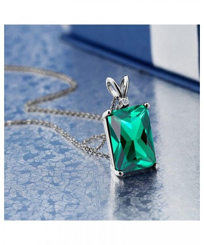 925 Silver Green Nano Emerald and White Diamond Pendant Necklace For Women (6.52 Cttw, Gemstone May Birthstone, Emerald Cut 1...