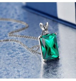 925 Silver Green Nano Emerald and White Diamond Pendant Necklace For Women (6.52 Cttw, Gemstone May Birthstone, Emerald Cut 1...