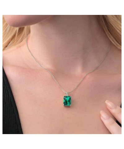 925 Silver Green Nano Emerald and White Diamond Pendant Necklace For Women (6.52 Cttw, Gemstone May Birthstone, Emerald Cut 1...