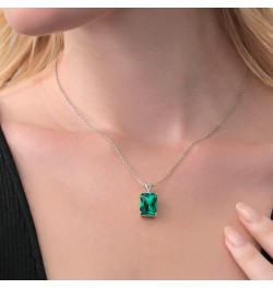 925 Silver Green Nano Emerald and White Diamond Pendant Necklace For Women (6.52 Cttw, Gemstone May Birthstone, Emerald Cut 1...