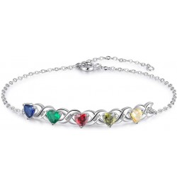 Personalized Heart Link Bracelet for Women Custom 2-7 Names Bracelets with Simulated Birthstones Adjustable Family Bracelets ...