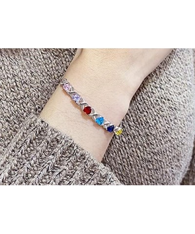 Personalized Heart Link Bracelet for Women Custom 2-7 Names Bracelets with Simulated Birthstones Adjustable Family Bracelets ...