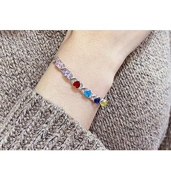 Personalized Heart Link Bracelet for Women Custom 2-7 Names Bracelets with Simulated Birthstones Adjustable Family Bracelets ...