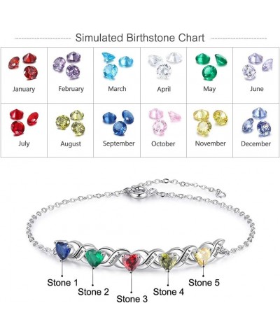 Personalized Heart Link Bracelet for Women Custom 2-7 Names Bracelets with Simulated Birthstones Adjustable Family Bracelets ...