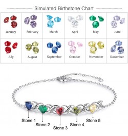 Personalized Heart Link Bracelet for Women Custom 2-7 Names Bracelets with Simulated Birthstones Adjustable Family Bracelets ...