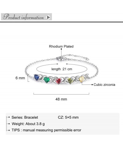 Personalized Heart Link Bracelet for Women Custom 2-7 Names Bracelets with Simulated Birthstones Adjustable Family Bracelets ...