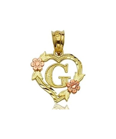 10K Yellow Gold Alphabet Initial Charm Necklace Pendant with Beautiful Heart and Rose Border G $49.50 Necklaces