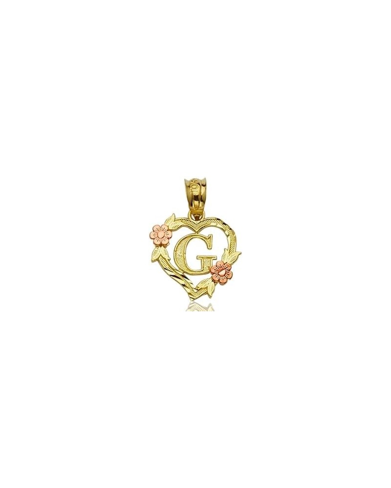 10K Yellow Gold Alphabet Initial Charm Necklace Pendant with Beautiful Heart and Rose Border G $49.50 Necklaces