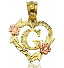 10K Yellow Gold Alphabet Initial Charm Necklace Pendant with Beautiful Heart and Rose Border G $49.50 Necklaces