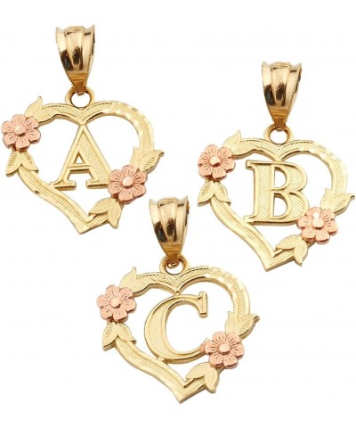 10K Yellow Gold Alphabet Initial Charm Necklace Pendant with Beautiful Heart and Rose Border G $49.50 Necklaces