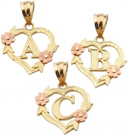 10K Yellow Gold Alphabet Initial Charm Necklace Pendant with Beautiful Heart and Rose Border G $49.50 Necklaces