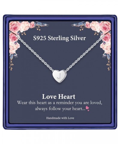 S925 Sterling Silver Heart Initial Necklaces, Dainty Silver Heart Initial Necklaces for Girls Women Heart Pendant Tiny Letter...