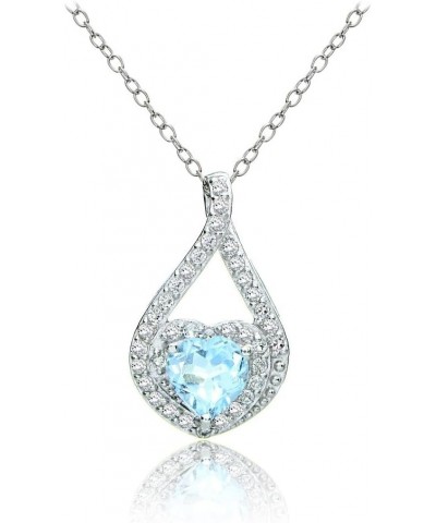 Sterling Silver Gemstone and White Topaz Heart Twist Necklace Blue Topaz $20.29 Necklaces