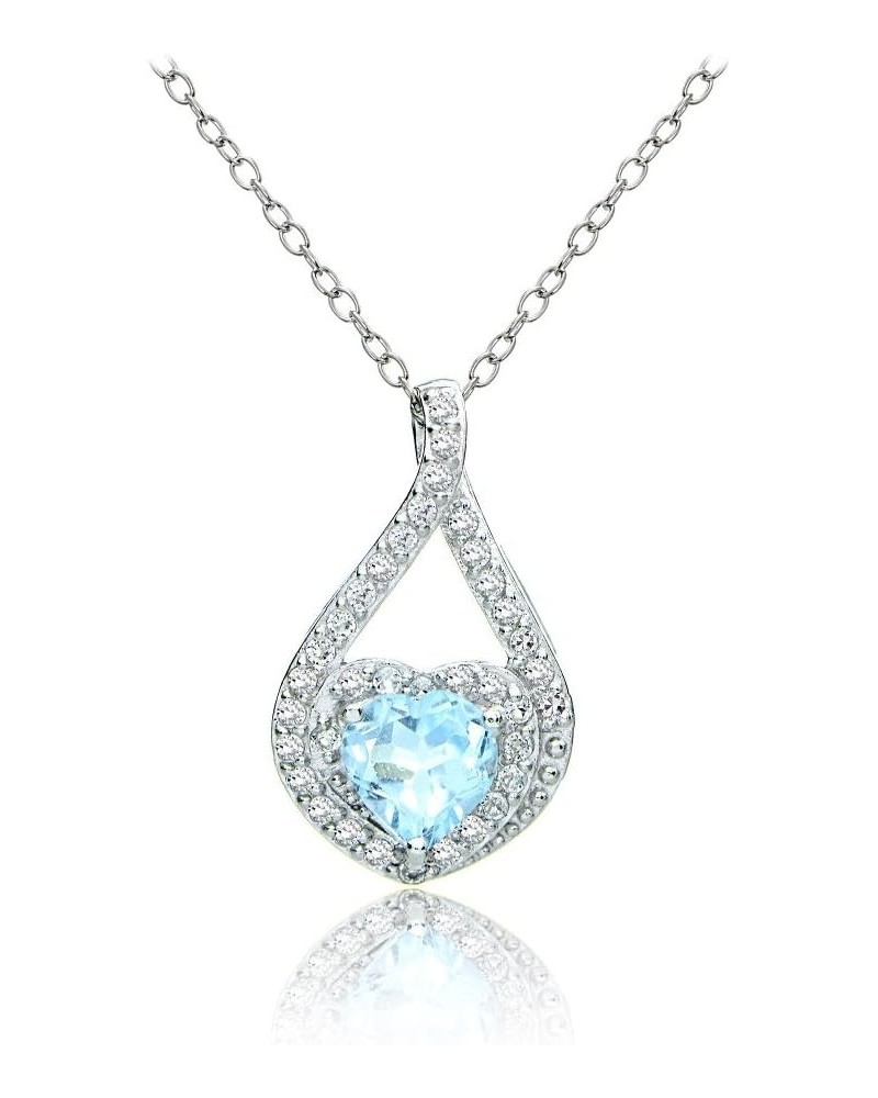 Sterling Silver Gemstone and White Topaz Heart Twist Necklace Blue Topaz $20.29 Necklaces