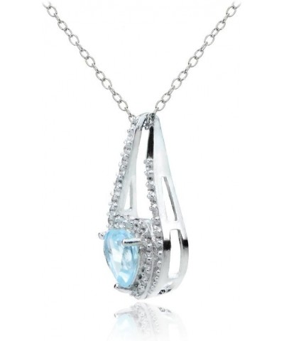 Sterling Silver Gemstone and White Topaz Heart Twist Necklace Blue Topaz $20.29 Necklaces